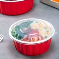 Bol jetable en plastique bicolore rouge et blanc de calibre 150, récipient alimentaire à emporter avec différents couvercles pour la livraison de repas