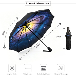 Windproof Galaxy Print Umbrella 10-Rib Reinforced <b>Frame</b> Manual Open <b>Large</b> Rain Protection for Adults Travel Use - Product Image 4