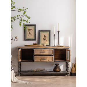 Buffet industriel en bois massif, meuble de salle à manger, 2 tiroirs de rangement, Buffet - Product Image 4