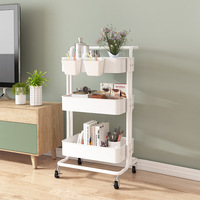 Chariot utilitaire à 3 niveaux avec roulettes pivotantes, poignée en U, étagères surélevées, chariot de rangement pour le bureau
