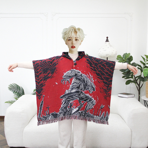 Quick Customization Anime Character Pattern Tapestry Poncho <strong>Hooded</strong> Jacquard Woven Unisex Wearable Throw <strong>Blanket</strong> - Product Image 2