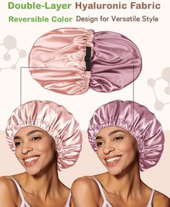 Bonnet de nuit en satin doublé double couche réglable avec logo personnalisé pour femme, idéal pour le coiffage et les soins capillaires naturels - Product Image 3