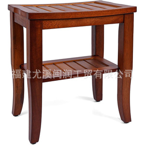 Tabouret de salle de bain en bambou et teck du Fujian, 15,75x15,75x18 pouces, en forme d'éventail, siège de douche en bois massif avec repose-pieds - Product Image 4