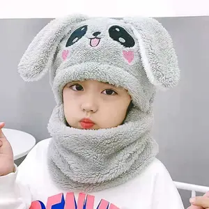 Sombrero de Orejas de Conejo de Peluche para Niños, Gorro de Calavera, Calentador de Cuello, Gorro de Invierno y Bufanda para Niños