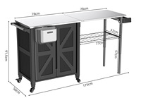 Chariot de barbecue d'extérieur avec table pliante en plastique, table de préparation roulante pour barbecue avec armoire de rangement, roues à rotation à 360 degrés, durable
