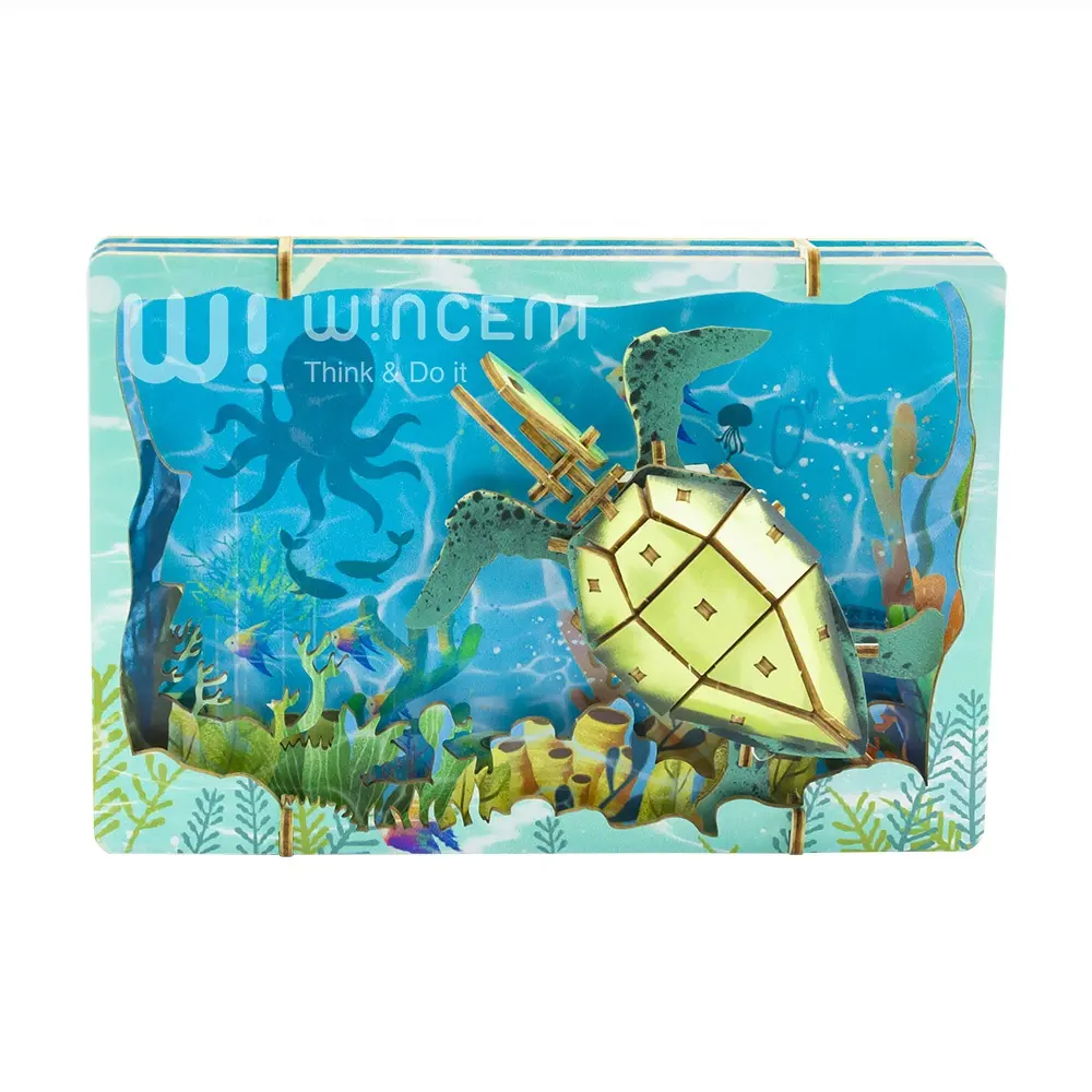 Wincent Theater Puzzle New Design Ocean Creatures Beast Gift Ideas Wooden Puzzle Crafts Kits for Kids DIY