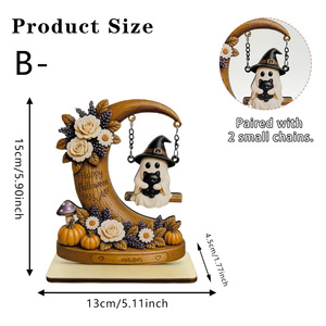 Letrero de Madera para Mesa de Halloween, Adorno de Escritorio con Figura de Pareja de Fantasmas en Columpio y Luna Floral, Decoración <span class=keywords><strong>Pastel</strong></span> para el Hogar en Halloween - Product Image 6