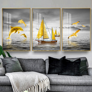 Arte moderna di lusso <span class=keywords><strong>vela</strong></span> delfino pittura decorativa Nordic Golden barca a <span class=keywords><strong>vela</strong></span> paesaggio poster e stampe incorniciate Wall Art - Product Image 4