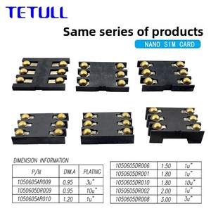 מחבר כרטיס SIM פשוט מסוג SMT עם 6 פינים, עם חיבורים עגולים מצופים זהב, תומך בגבהים של 1.5/1.8/2.0/2.5/3.0H - Product Image 5