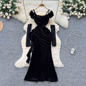 Vestido Maxi de Terciopelo sin Mangas para Mujer, Estilo Casual Americano de Otoño, Tejido Transpirable, Sostenible, Lavable, Antiestático, Corte Imperio 3D - Product Image 3
