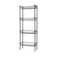 Étagère de rangement de cuisine à 4 niveaux en métal noir thermolaqué avec paniers et crochets – Fournisseur d'usine