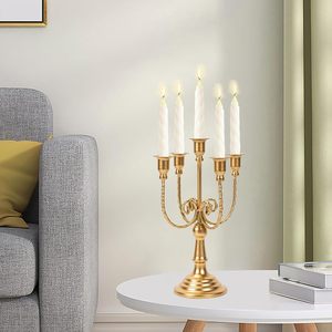Candelabro Metálico Europeo de 5 Brazos, Portavelas de Hierro Vintage para Velas Cónicas, Decoración para Mesa de Comedor, Bodas y Hogar - Product Image 5