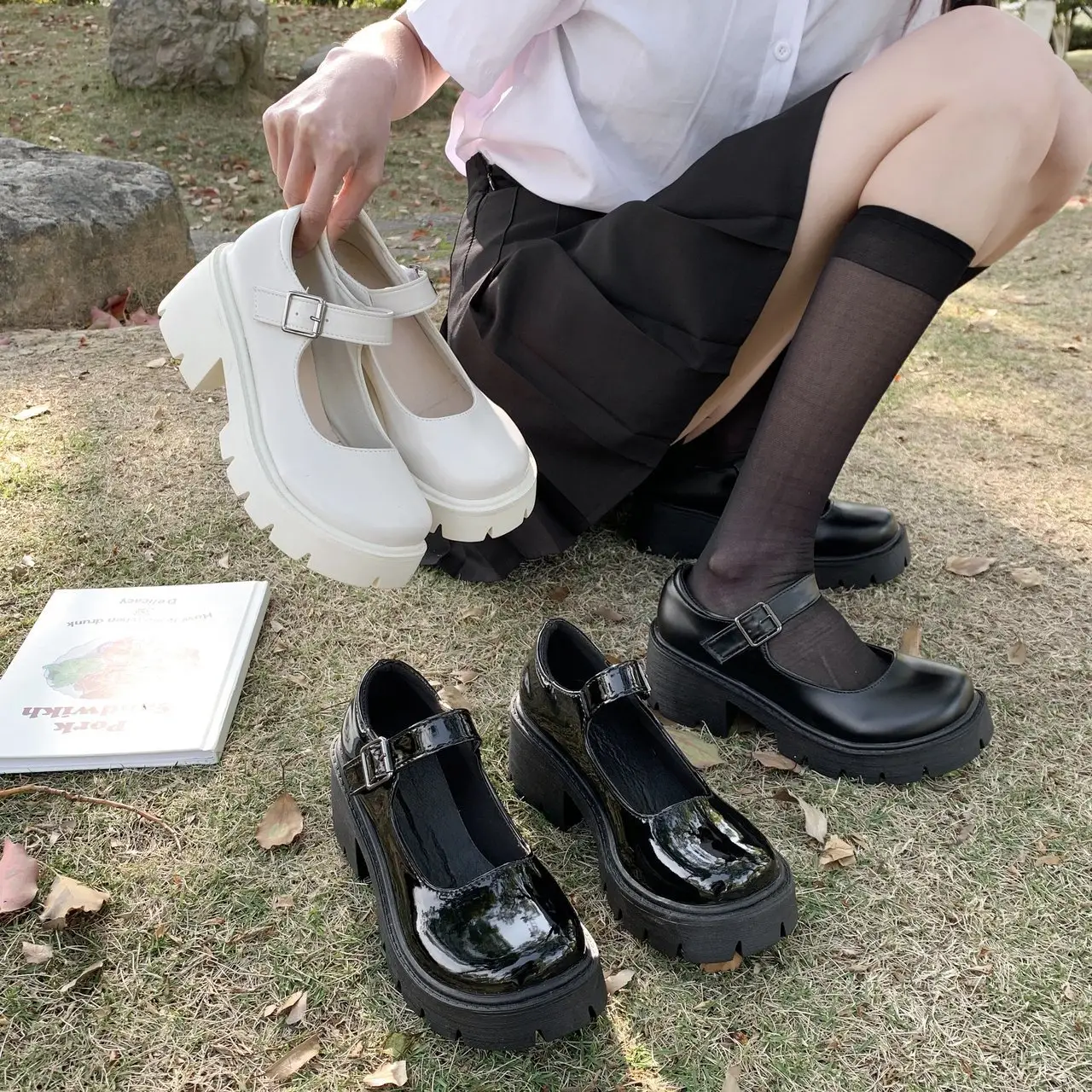 Недорогие модные женские туфли в японском стиле на среднем каблуке и платформе в стиле "Лолита" для женщин