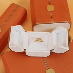 Boîte à bijoux en cuir personnalisée Sifoo, boîte d'emballage de luxe haut de gamme pour bagues et pendentifs, boîte à bijoux <span class=keywords><strong>orange</strong></span> à double entrée - Product Image 3