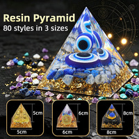 Pyramide décorative en cristal naturel de 5/6/8 cm avec œil porte-bonheur et feuille d'or, pour salon et bureau, artisanat décoratif en pierre naturelle