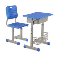 Ensemble de bureau et chaise d'école réglables à colonne unique, table d'étude avec boîte à livres et panier métallique, mobilier moderne pour salle de classe pour enfants