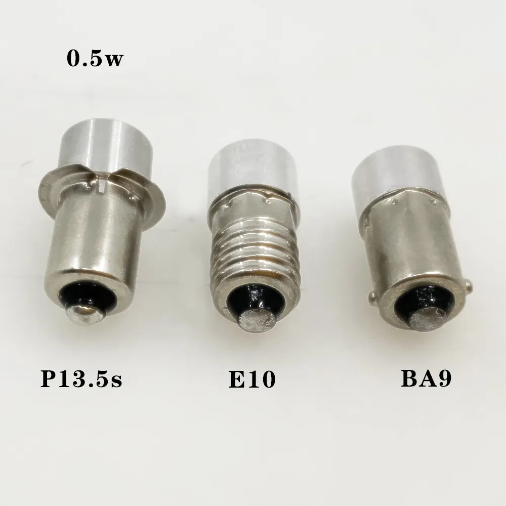 E10 P13.5S BA9 0.5w/1W LED 초점 손전등 교체 전구 토치 작업 조명 램프 DC3V 3.7v 4.5v 6V 7.5v 9v 12v 15V 전구