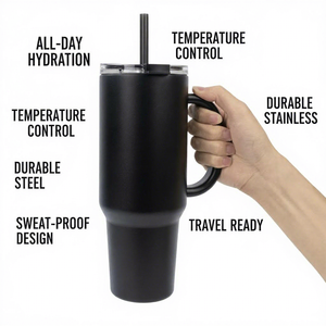 Wholesale 40oz H2.0 Double Wall Vacuum Stainless Steel Travel Tumbler Classic Design Gift Mug Handle Straw Custom Logo T