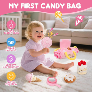 ตุ๊กตาขนมหวานคุณภาพสูง ชุดของเล่นนุ่ม 5 ชิ้น พร้อมเสียงเขย่า กระดาษเสียงกรอบแกรบ ของเล่นบีบมีเสียง และกระจกสำหรับเด็กเล็ก - Product Image 4