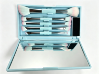 Ensemble de pinceaux de maquillage roses à double extrémité, 5 applicateurs cosmétiques avec miroir, étui compact et portable