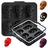 Moule à gâteau Halloween en forme de crâne, 6 cavités, en silicone avec cadre en acier inoxydable, pour la décoration de gâteaux DIY, ustensile de cuisson