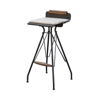 Tabouret de bar en acier robuste avec assise en bois de noyer, structure en métal noir pour îlot de cuisine, bar à domicile, usage commercial