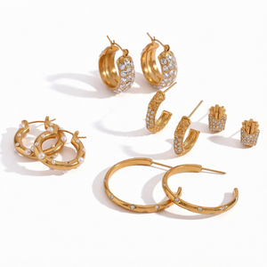 18K Gold Plated Stainless Steel Zircon Hoop Earrings Nickel Free C Shape <b>Circle</b> Jewelry for Women Party Wear EAR - Product Image 1