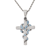 Pendentif Hip Hop Punk en Argent, Sertissage Diamanté, Motifs Serpent Corail Torsadé, Python, Apep et Croix