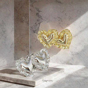 Boucles d'oreilles clous en forme de cœur texturées, plaquées or, en alliage argenté, bijoux de mode pour soirée RING - Product Image 2