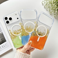 Étui de téléphone portable magnétique élégant avec paillettes dorées liquides pour iPhone 18 17 16 15 Pro Max, coque arrière transparente antichoc IMD scintillante