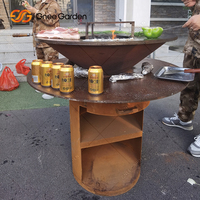 Poêle à barbecue moderne en acier corten à base ronde robuste, résistant au vent et à la pluie, foyer pour usage intérieur et extérieur dans le jardin
