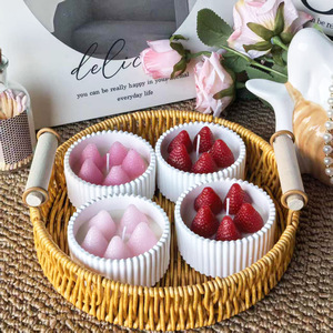 Strawberry Shape Scented Candle In Ribbed Gypsum <b>Cup</b> Home Desktop Ornament For Wedding Guest Gift - Product Image 2