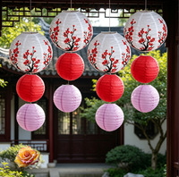 Set Lampion Kertas Bunga Plum Putih, Hiasan Gantung Gaya Cina untuk Dekorasi Tata Letak Suasana Liburan