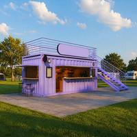 Kiosque à deux étages en conteneur modifié de 20 pieds ou 40 pieds, café-restaurant, commerce de détail, préfabriqué en acier personnalisé avec escalier et terrasse