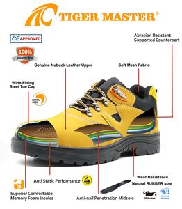 Chaussures de sécurité pour hommes en cuir nubuck <span class=keywords><strong>jaune</strong></span> à coupe basse, résistantes à l'huile, aux acides et aux alcalis, semelle en caoutchouc antidérapante, embout en acier, plaque intermédiaire en acier - Product Image 5