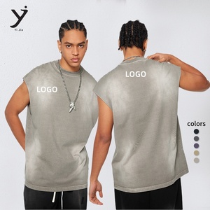 Chaleco deportivo sin mangas al por mayor 310g 100% algodón Atlético hombres camiseta sin mangas lavado borde suelto Crop Tank Top - Product Image 1