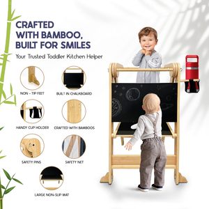 Foldable Toddler <b>Tower</b> Preassembled Kitchen Stool, Folding for <b>Learning</b> with Chalkboard - Product Image 2