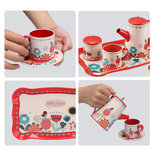 Ensemble de jeu de café et de thé pour enfants de 15 pièces - Accessoires de cuisine complets pour jeux de rôle avec tasses, soucoupes et plateau pour les filles - Product Image 3