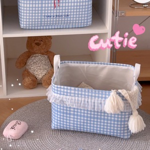 Boîte de rangement pour vêtements en tissu épais de style coréen à motifs en dentelle pour la maison, panier de rangement pour jouets pour filles - Product Image 2