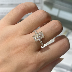 14 Karat Gold 4 Karat Smaragds chliff Hidden-Halo Pave Verlobung sring mit im Labor gewachsenen Diamanten E VS1 IGI-zertifizierten Labor CVD Diamantringen - Product Image 4