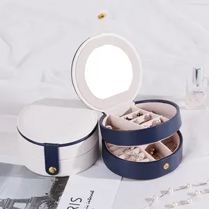 Kaicheng Kotak Perhiasan Bulat Kulit PU, Penyusun Kotak Perhiasan Portabel Perjalanan Logo Kustom