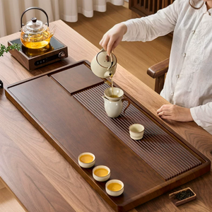 ขายตรงจากโรงงาน ถาดชาไม้เนื้อแข็งทรงสี่เหลี่ยมพร้อมฟังก์ชั่นเก็บน้ำ เหมาะสำหรับใช้ในบ้านและสำนักงาน - Product Image 3