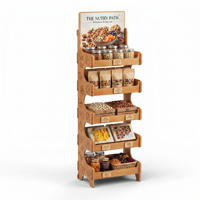 Support d'affichage en bois écologique personnalisé avec surface polie pour la vente au détail de noix et de fruits secs, étagères personnalisables, utilisation en supermarché