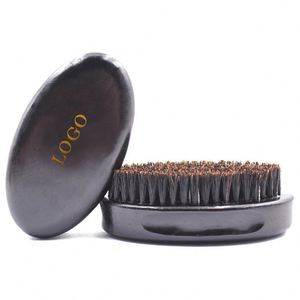 Brosse à barbe en bois noire incurvée à 360° avec logo personnalisé, poils de sanglier doux, brosse à cheveux vegan pour hommes - Product Image 1
