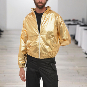 Mens Windbreaker Quilted <b>Jacket</b> Stand Collar Zipper Closure Eco-Friendly Windproof Autumn Hip Hop Streetwear Solid Gold <b>Silver</b> - Product Image 3