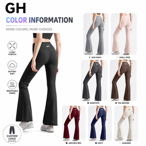GH Hot Sell Style Wide Leg Pants New Colors Elastic <strong>Thick</strong> High <strong>Waistband</strong> Soft Solid Nylon Flare <strong>Leggings</strong> for Women - Product Image 1