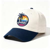 Casquette de baseball personnalisée en coton à six panneaux, visière incurvée, bicolore marine, broderie coucher de soleil, pour vacances à la plage, station balnéaire, voyage