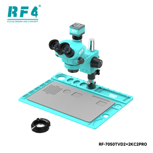 Microscope trinoculaire HD RF4 RF-7050TVD2+2KC2PRO avec zoom 7-50X et caméra 2K pour la soudure <span class=keywords><strong>de</strong></span> circuits imprimés <span class=keywords><strong>de</strong></span> téléphones portables, ensemble d'outils <span class=keywords><strong>de</strong></span> microscope - Product Image 1
