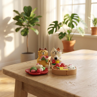 Figurine de chat fée en résine peinte à la main en gros, série pique-nique fleurs de cerisier, mini ornement décoratif pour la maison, cadeau