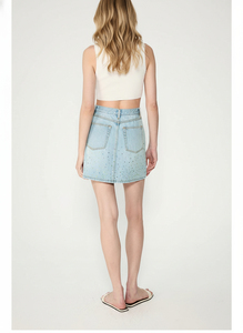 <span class=keywords><strong>Jupe</strong></span> mini en jean extensible coupe ajustée taille haute décontractée bleu clair été 2026 avec sequins colorés, écologique et respirante - Product Image 3